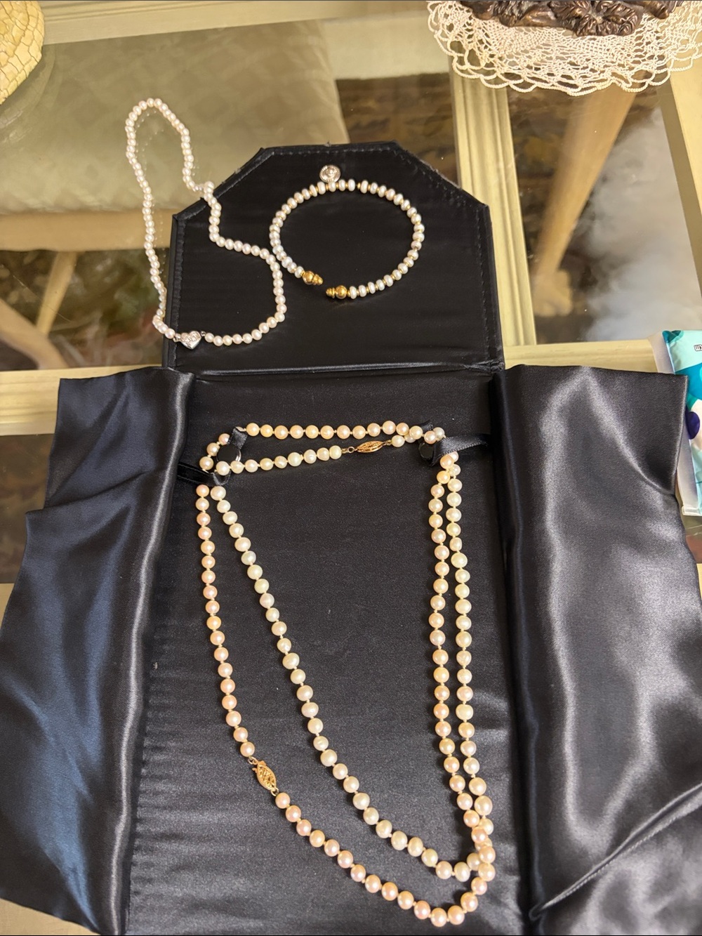 Effy Cream and White Pearl Necklace Set with Gold Accents
